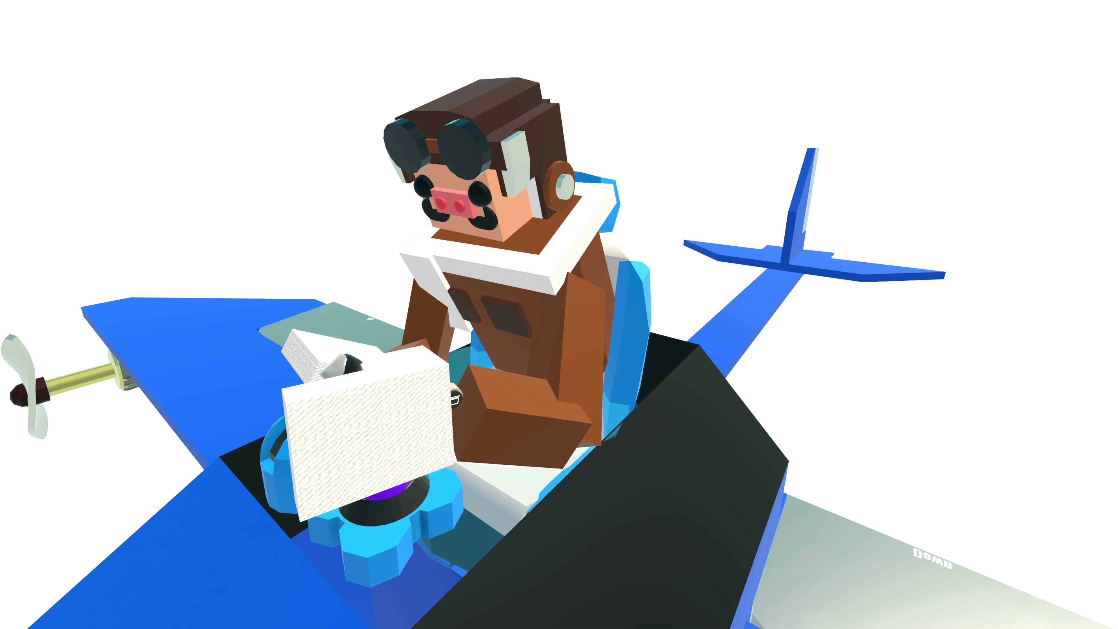 Sumo wresler with red tattoos, blue skirt with wave patterns and cybernetic enchancements on his neck, hands and legs